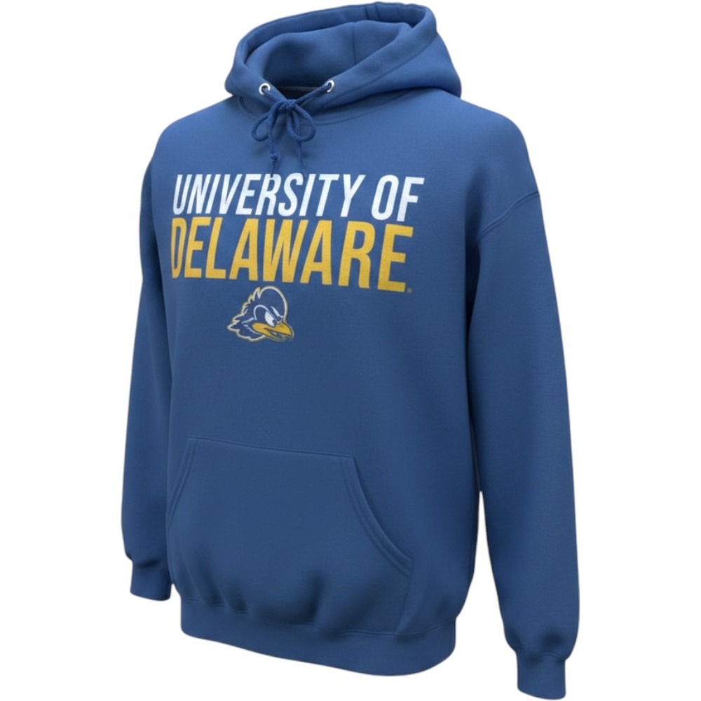 Jerzees University Delaware Blue Hens Hoodie Mens Large Blue Pullover Vintage